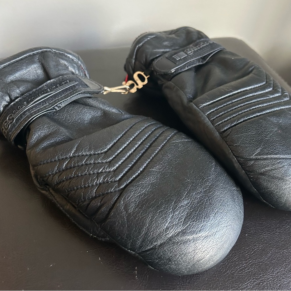 Grandoe Vintage Ladies Double Component Black Leather Mittens and Glove Insert